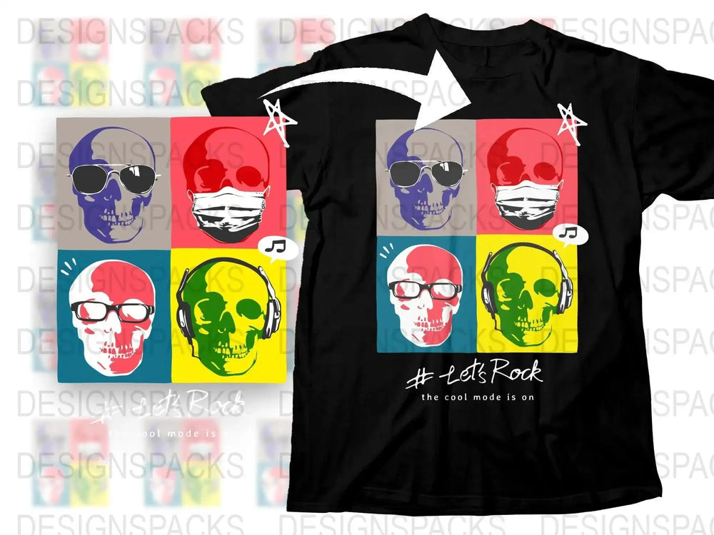 Vibrant Skull Designs with Accessories Graphic Png Digital Download