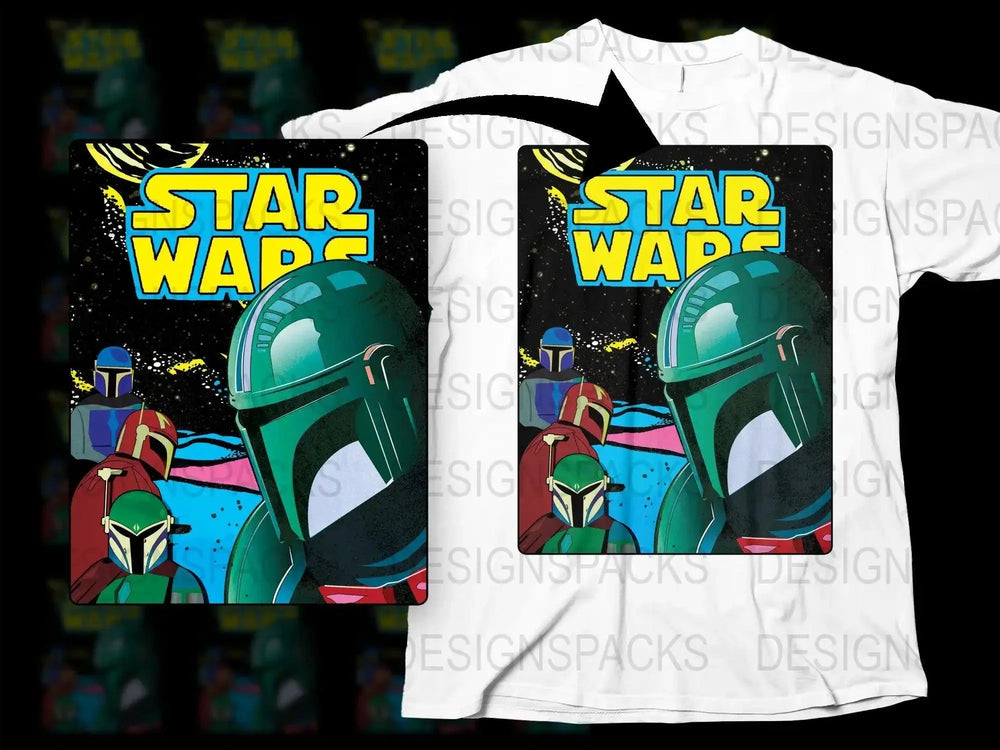 Vibrant Star Wars The Mandalorian Bounty Hunters Art Png Digital Download