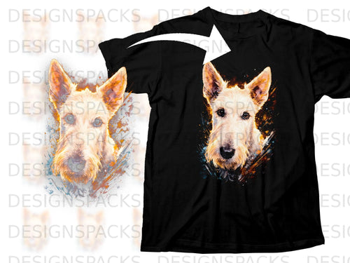 Black t-shirt with a watercolor-style Scottish Terrier dog graphic.