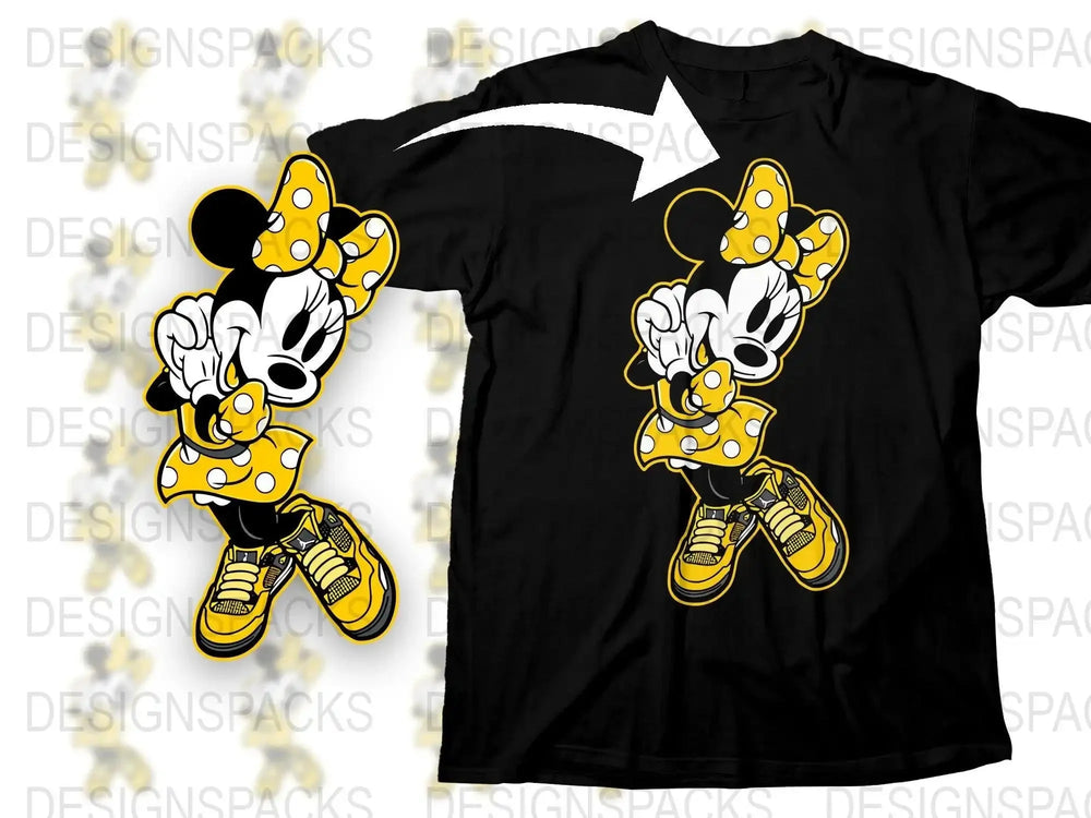 Vibrant Yellow Polka Dot Minnie Graphic Png Digital Download