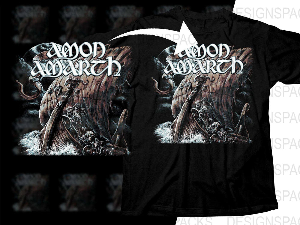 Viking Warriors On Ship Graphic Amon Amarth Rock Music Band Png Halftone Digital Download
