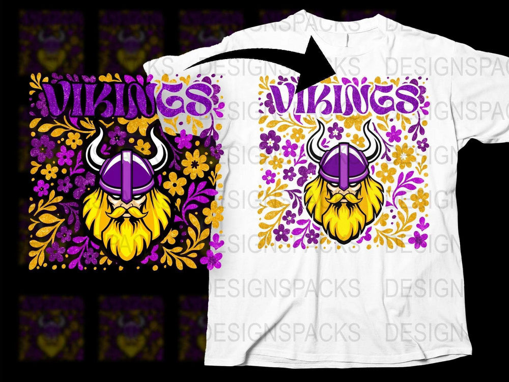 Viking Warrior Graphic T-Shirt, Norse Mythology, Bold Purple Yellow Design, Men's Fashion Tee