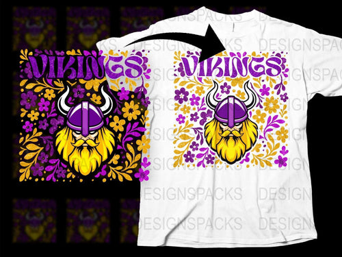 Viking Warrior Graphic T-Shirt, Norse Mythology, Bold Purple Yellow Design, Men's Fashion Tee
