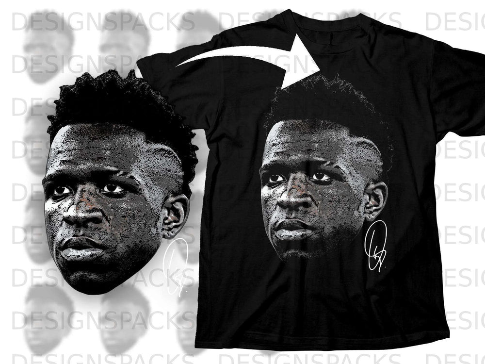 Custom Designed Black T-Shirt with Printed Face Design