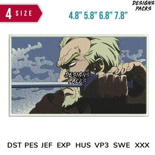 Anime-style embroidery design of intense character, available in 4 sizes & multiple formats for instant download