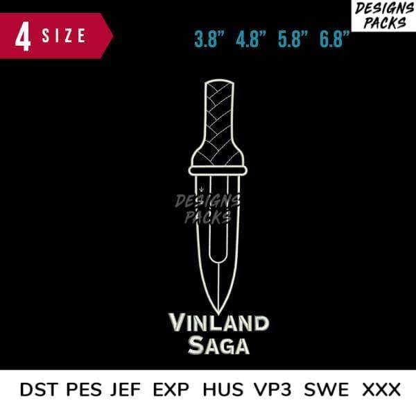 Vinland Saga dagger embroidery design in 4 sizes, DST PES JEF formats for instant download