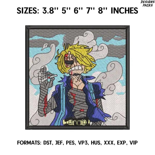 Vinsmoke Sanji Embroidery Design File, One Piece Anime Embroidery Design, Machine embroidery, Anime Design Pes Brother