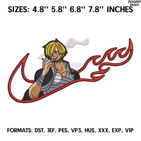 Vinsmoke Sanji Embroidery Design File, One Piece Anime Embroidery Design, Nike Machine embroidery file. Anime Design Pes