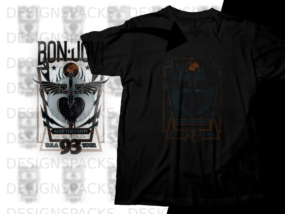 Vintage Bon Jovi '93 Tour T-Shirt Png Digital Download