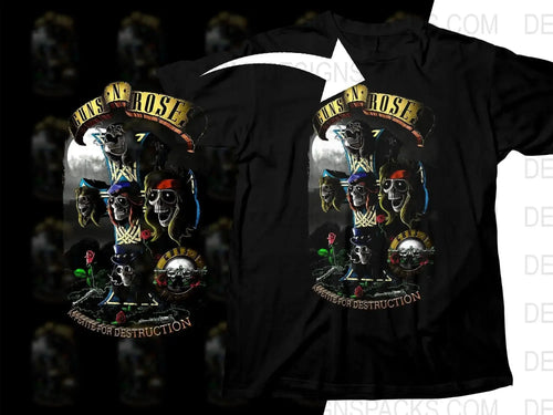 Vintage Guns N' Roses Art with Floral Elements Png Halftone Digital Download
