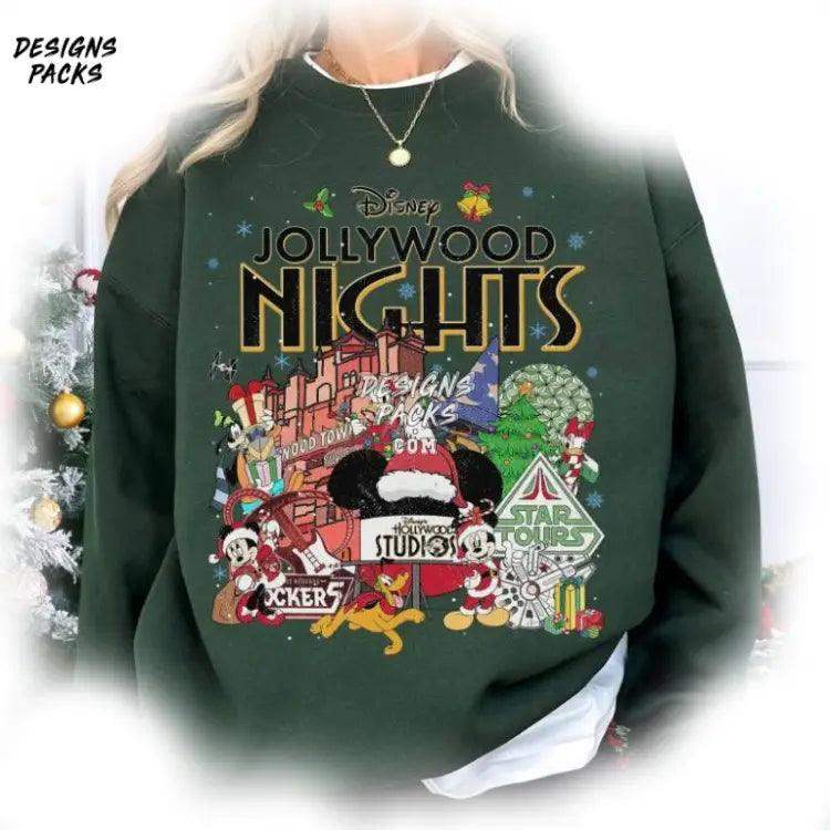 Vintage Hollywood Studios Jollywood Nights Family Xmas Trip Cartoon Christmas Png Design