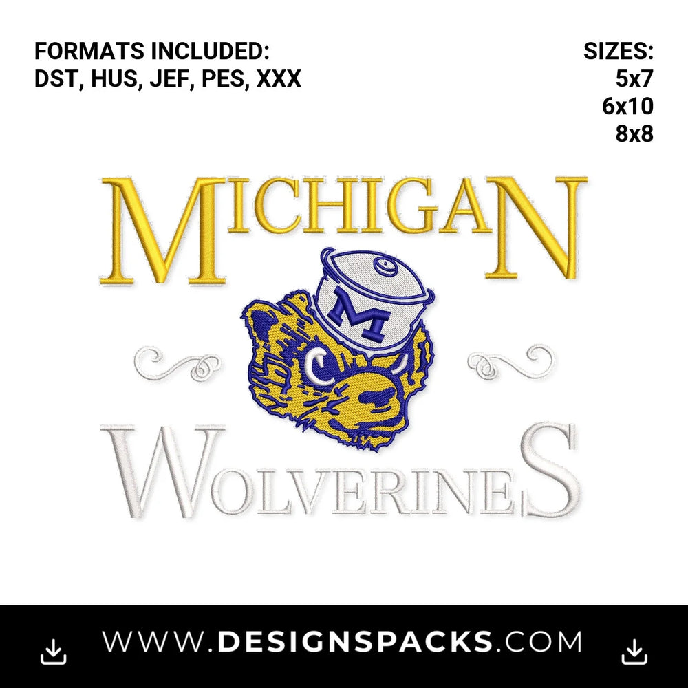 Vintage Michigan Wolverines Mascot Logo Embroidery Design - Instant digital download pattern at Designspacks.com
