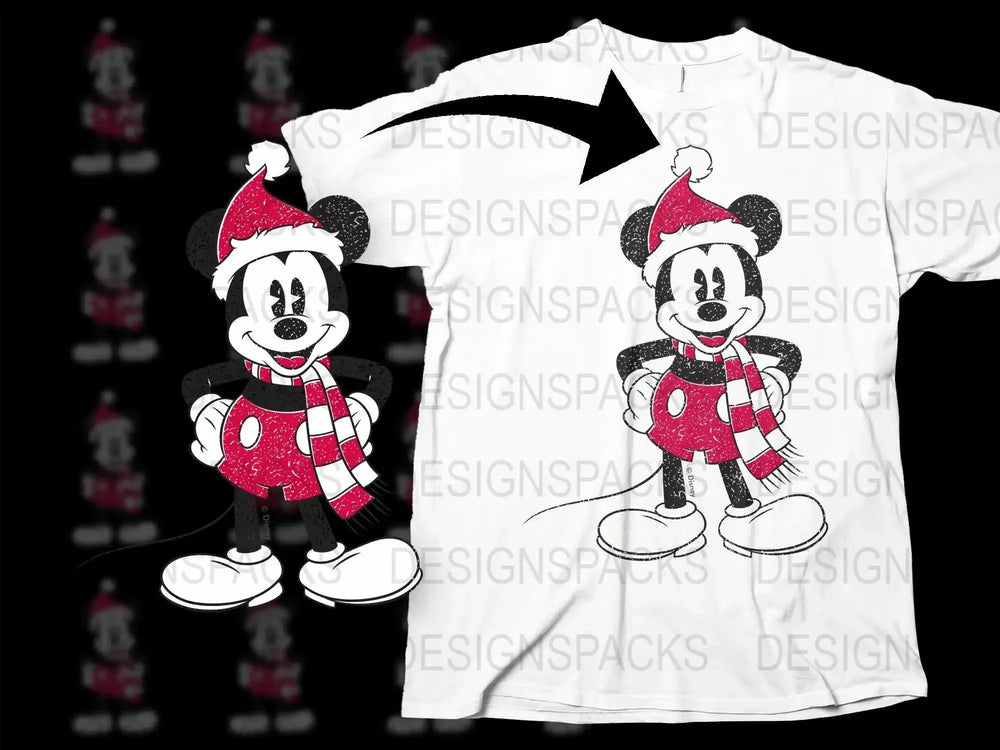 Vintage Mickey Mouse Santa Hat Red Christmas Png Digital Download