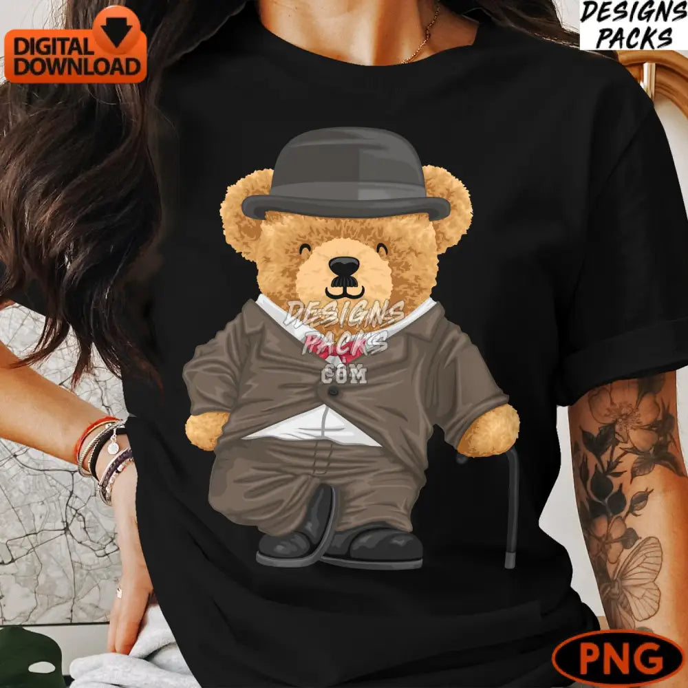 Vintage Style Dapper Teddy Bear Digital Png Instant Download Cute Dressed Animal Character Art