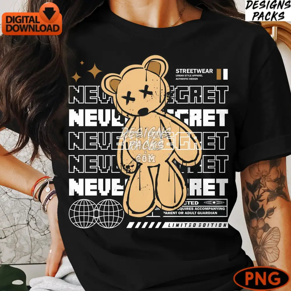 Vintage Teddy Bear Graphic Distressed Style Digital Png Hipster Download