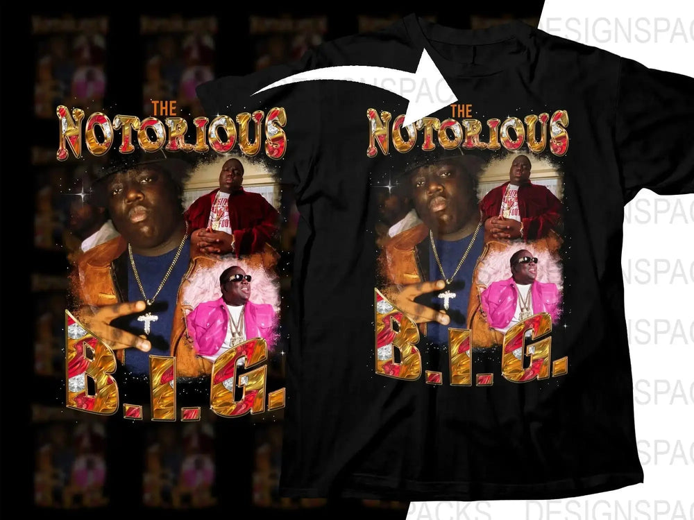 The Notorious B.I.G. t-shirt design with vibrant graphics and bold text for DTF/DTG printing