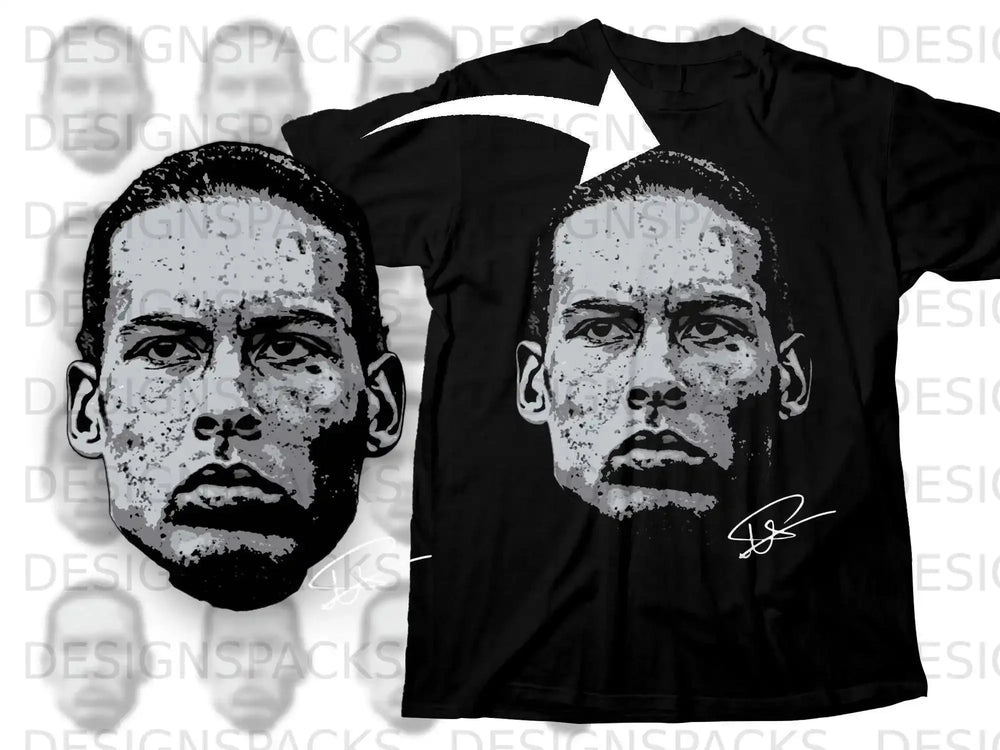 Distinctive Artistic Face Print Graphic on Black Shirt