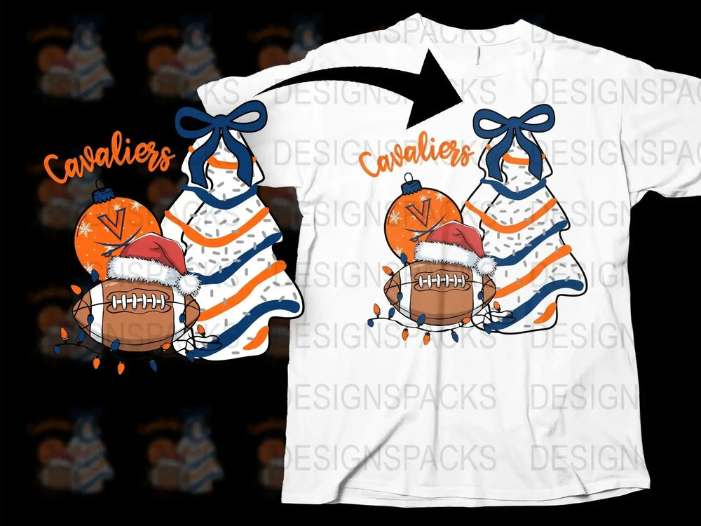 Cavaliers Christmas T-Shirt, Santa Hat Football Design, Festive Holiday Apparel, Winter Sports Fan Gift