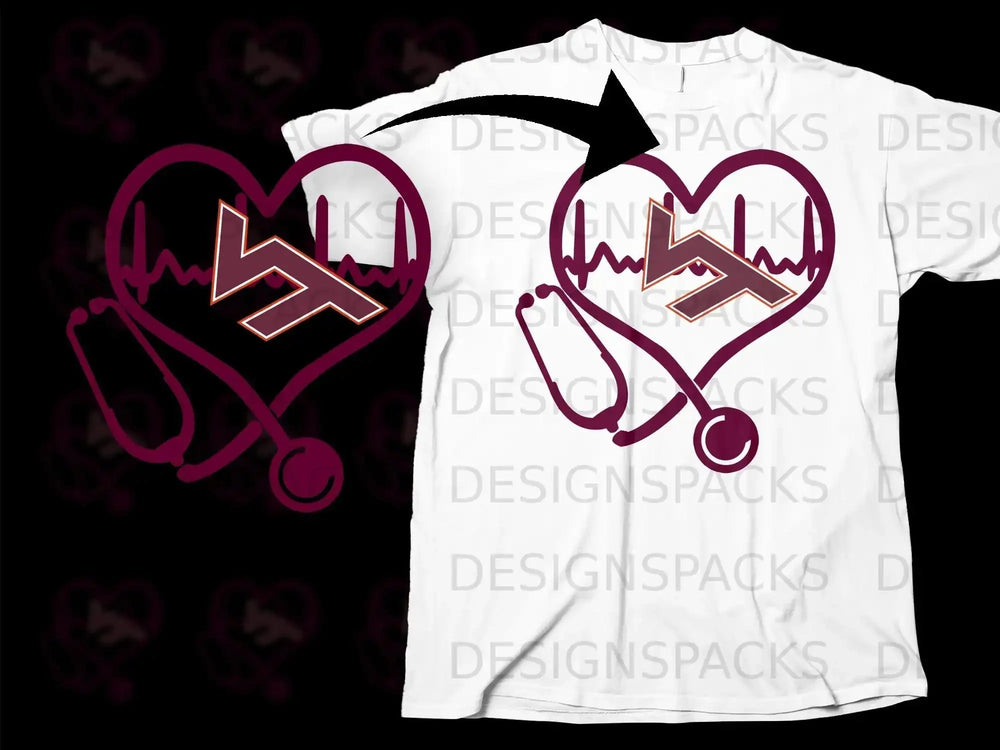 Heartbeat with Stethoscope Design on White Shirt