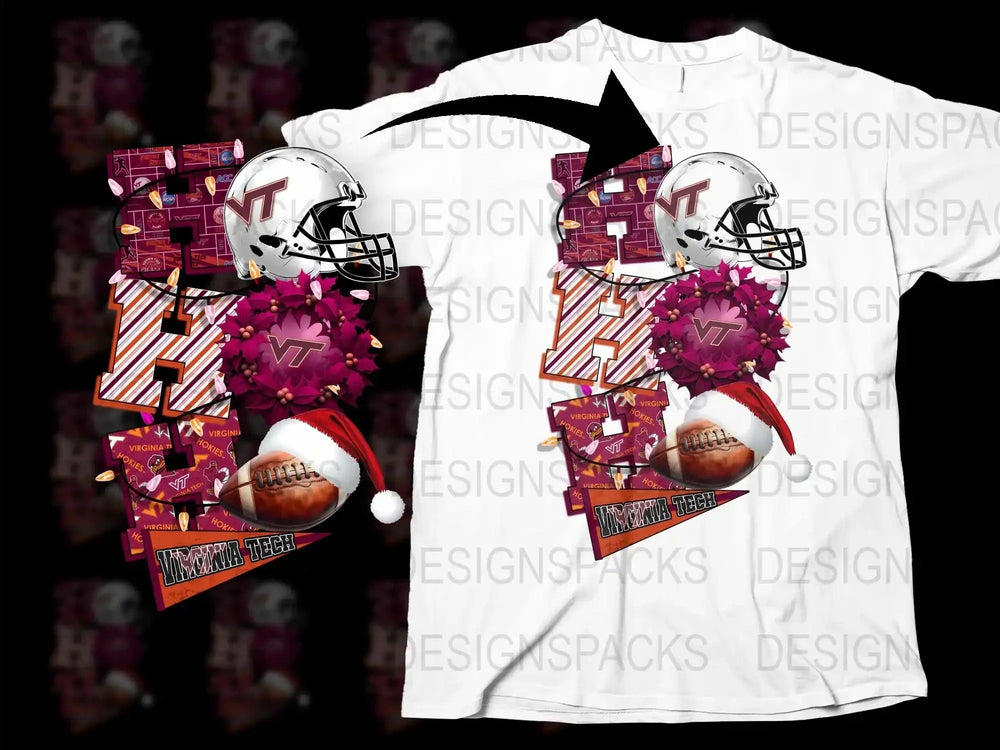 Virginia Tech Inspired Football Helmet Graphic T-Shirt, Maroon Orange Sports Fan Apparel, College Football Season Wear