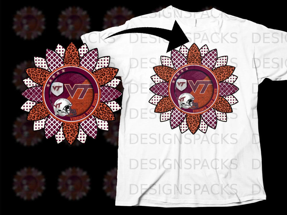 Virginia Tech Hokies sunflower design with football helmet.