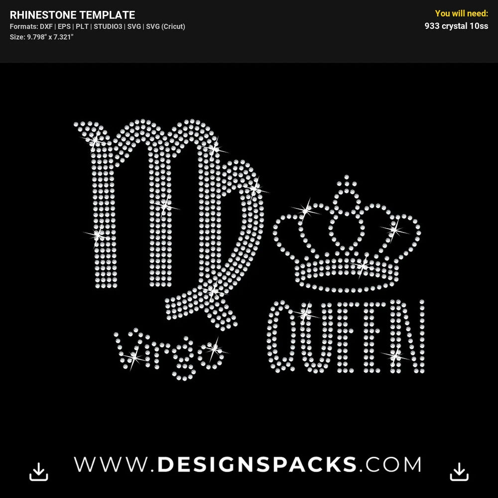 Virgo Queen Zodiac Astrology Sign Rhinestone Digital Template