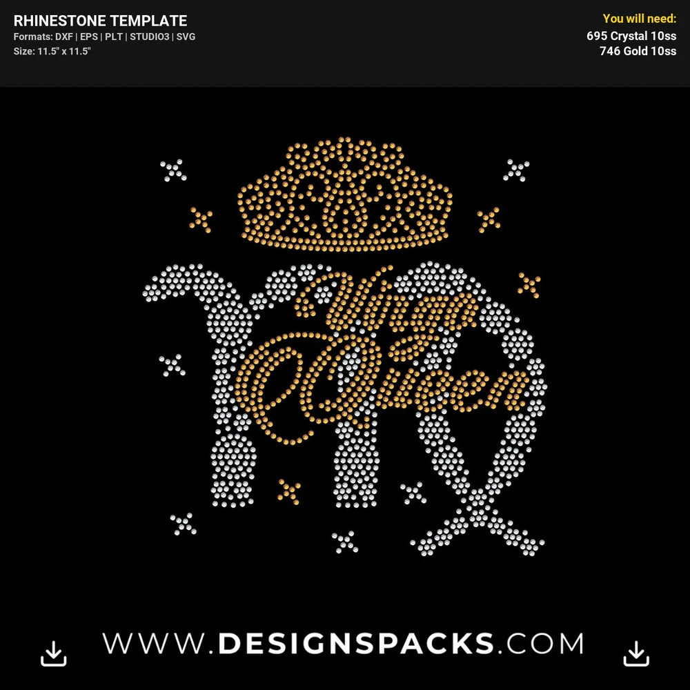 Virgo Symbol Queen Crown Rhinestone Digital Template