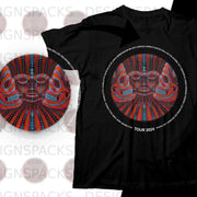 Black t-shirt with a colorful, symmetrical abstract face design and "TOUR 2024" text.