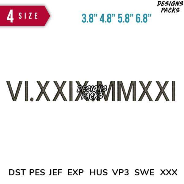 Roman numeral embroidery design in 4 sizes, compatible with DST PES JEF EXP HUS VP3 SWE XXX formats