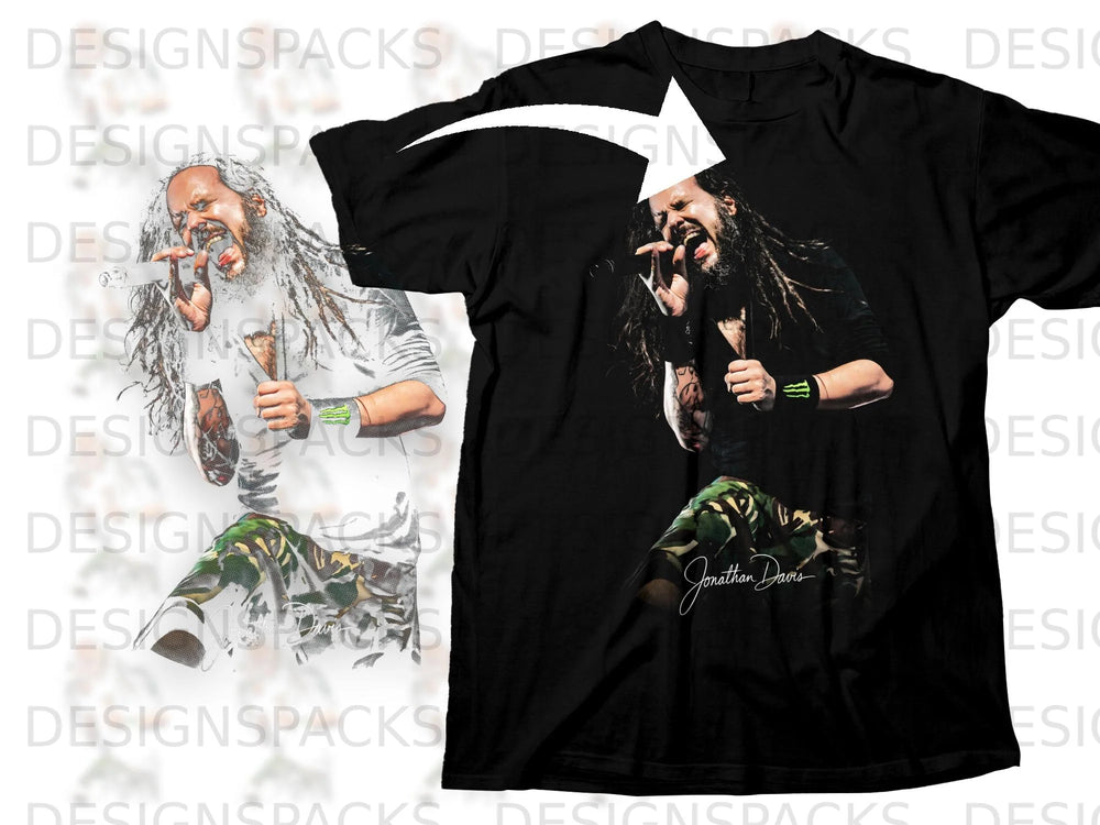Black t-shirt featuring Jonathan Davis singing, with his signature below.