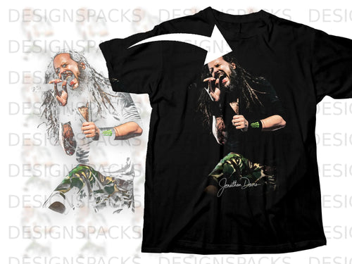 Black t-shirt featuring Jonathan Davis singing, with his signature below.