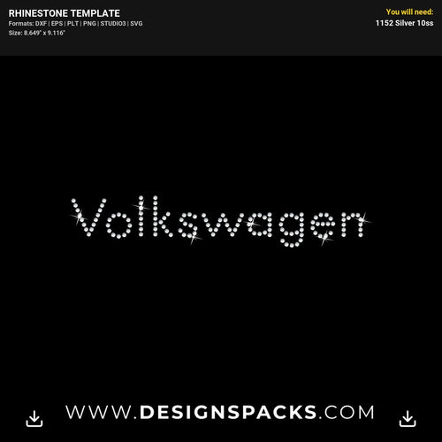 Volkswagen Car Emblem Logo 2 Rhinestone Digital Template