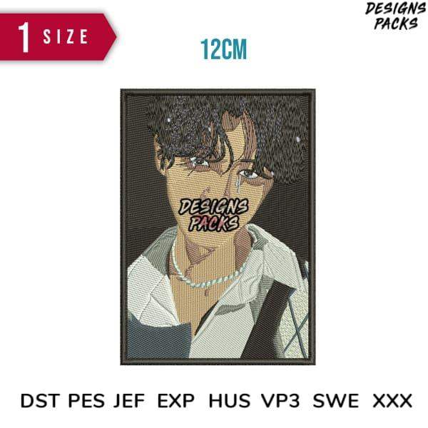 12cm anime-style embroidery design with DST PES formats, print-ready for apparel