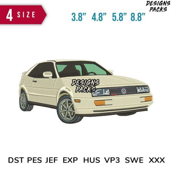 Volkswagen Golf GTI embroidery design in 4 sizes, compatible with DST PES JEF formats for machine stitching