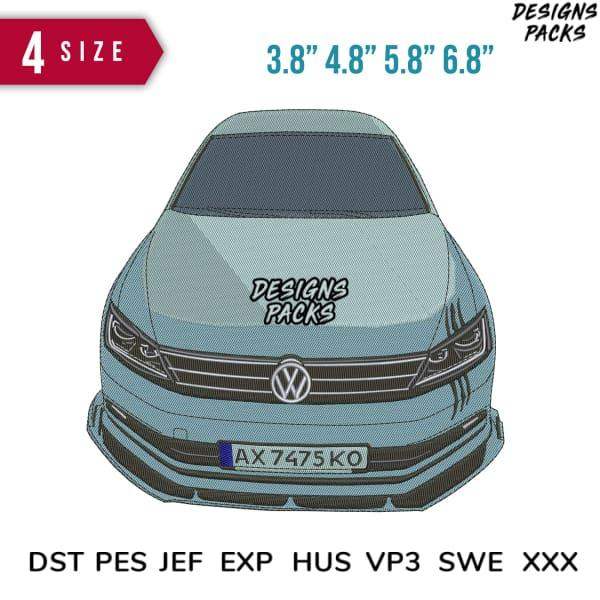 Volkswagen car front embroidery design in 4 sizes, DTF/DTG & embroidery formats for instant download
