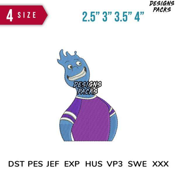 Blue monster embroidery design in 4 sizes, compatible with DST PES JEF formats for instant download