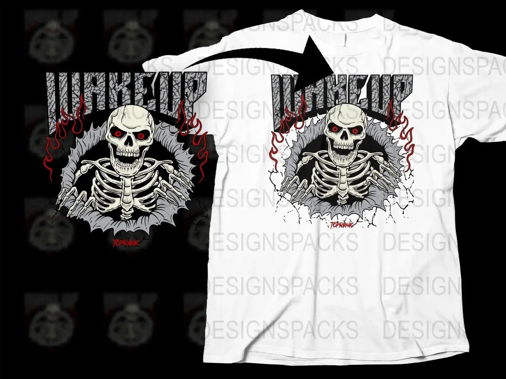 Wake Up Distressed Skeleton TopPrank Streetwear Png Digital Download