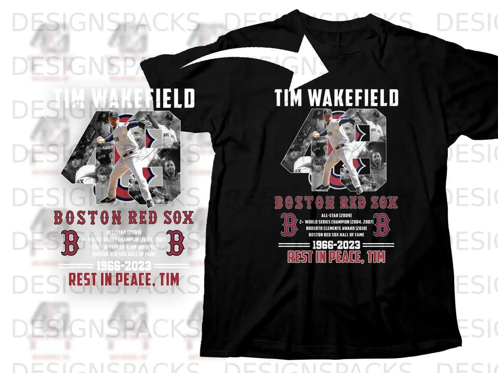 Boston Red Sox Tim Wakefield memorial t-shirt with dates and accolades.