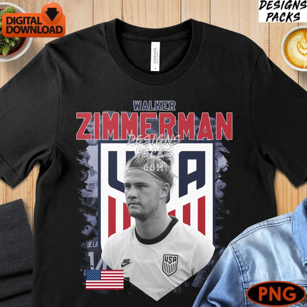 Walker Zimmerman Usa Soccer Digital Art Instant Download Patriotic Sports Home