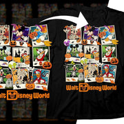 Halloween-themed Disney characters on black t-shirt with Walt Disney World logo
