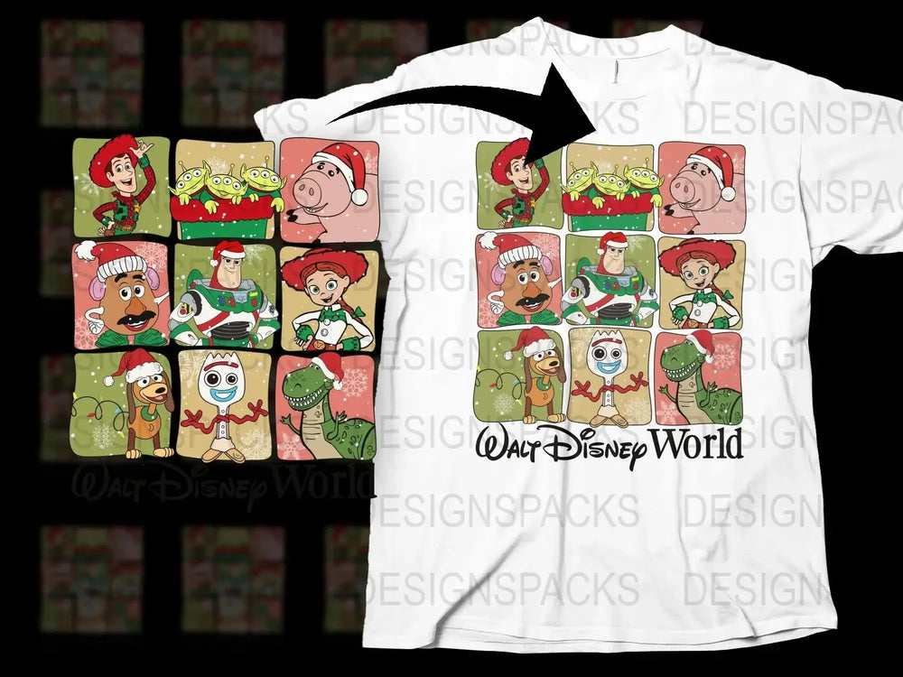 Disney World Christmas T-Shirt, Cartoon Characters Holiday Graphic Tee, Festive Family Apparel