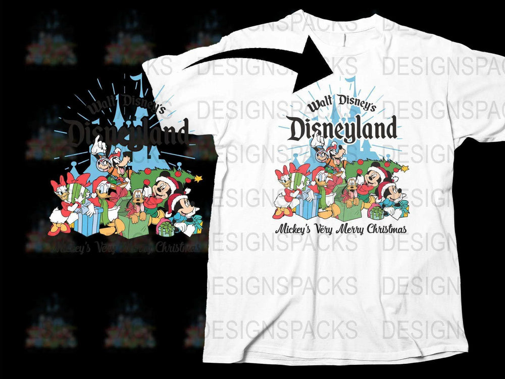 Disneyland Christmas T-Shirt, Mickey's Merry Holiday, Cartoon Characters, Festive Tee for All Ages