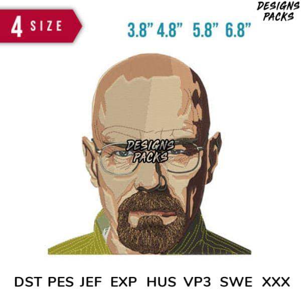 Walter White embroidery design in 4 sizes, DTF/DTG ready, PES & SVG formats for instant download