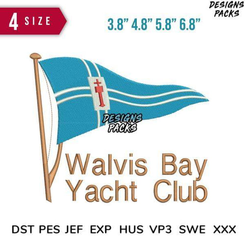 Walvis Bay Yacht Club flag embroidery design in 4 sizes, DST PES JEF formats for instant download