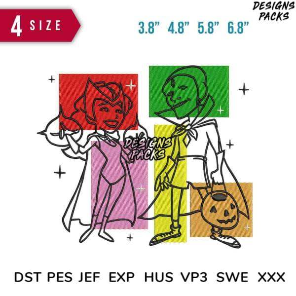 Halloween embroidery designs with 4 size options, compatible with DST PES JEF formats for instant download
