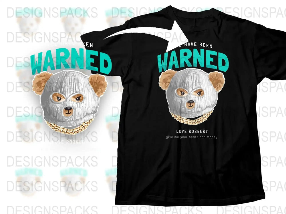 Warned Masked Bear Graphic Print Png Digital Download