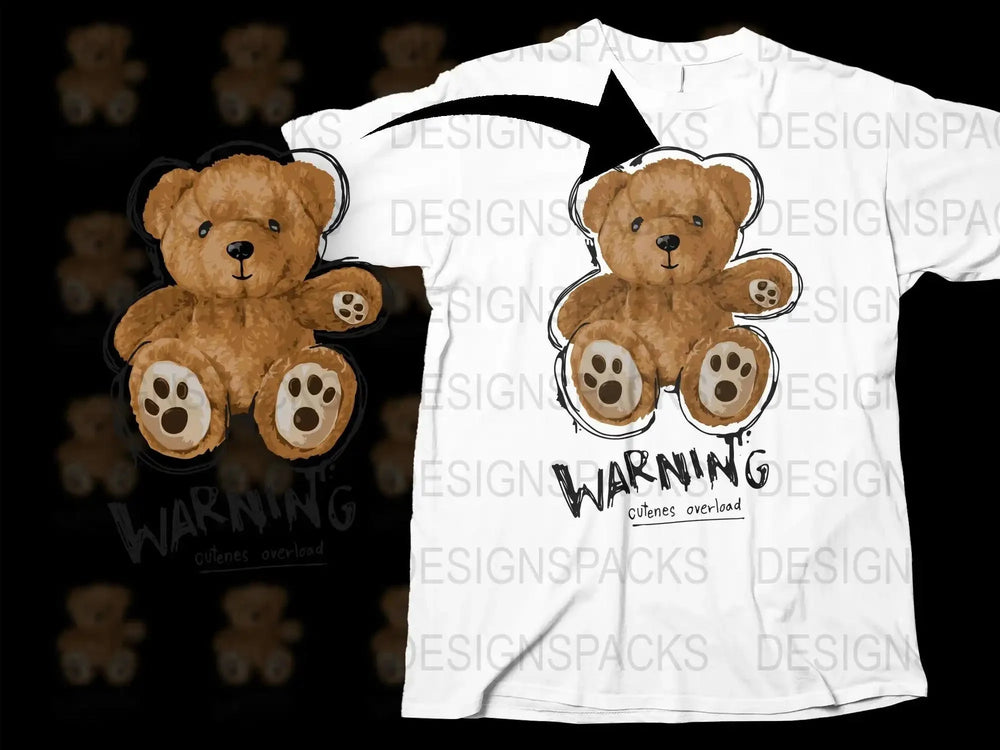 Warning Cuteness Overload Teddy Bear Graphic Png Digital Download
