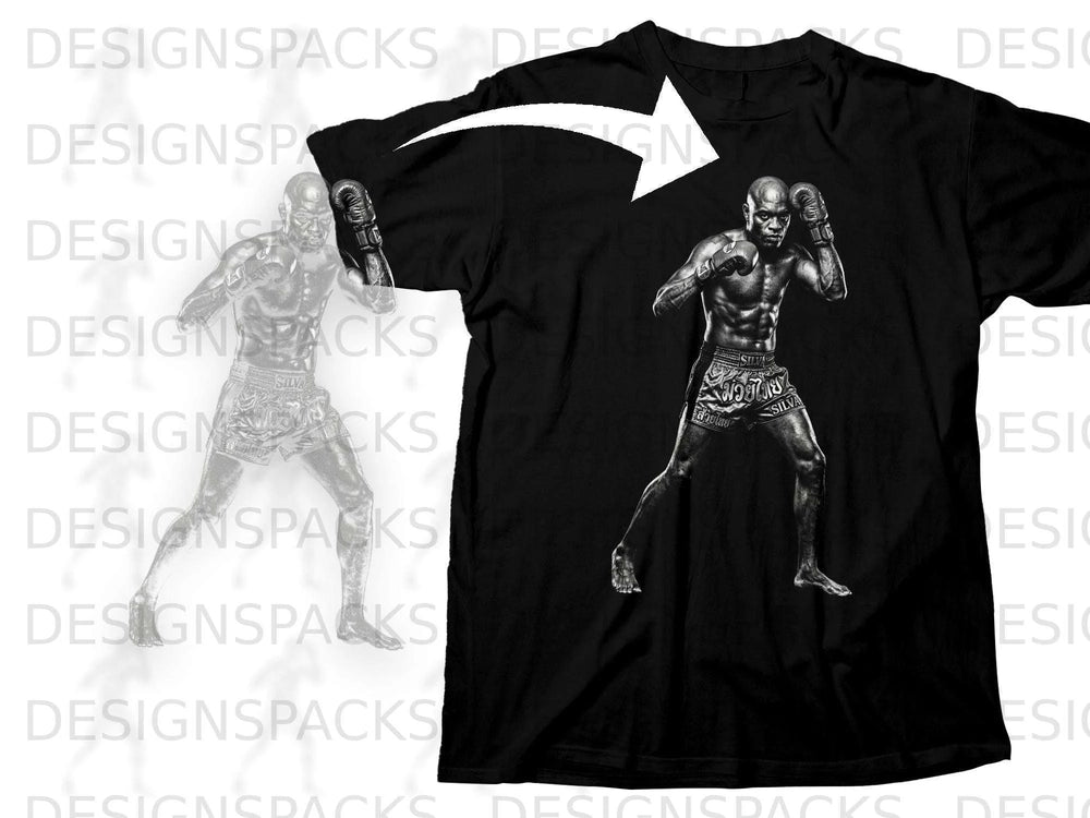 Black t-shirt with a graphic of a Muay Thai fighter in a fighting stance.