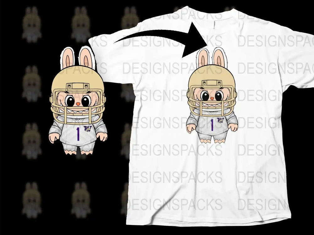 Cute Rabbit Football Player Graphic T-Shirt, Kids Sports Tee, Cartoon Animal Design, Youth Athletic Apparel