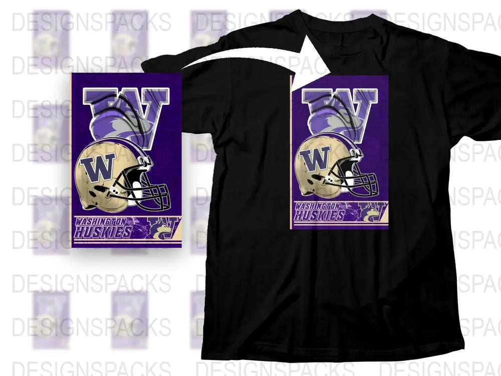 Washington Huskies T-Shirt College Football Team Logo Black Tee Graphic Design